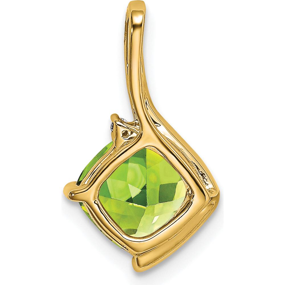 14K Yellow Gold Cushion Cut Peridot and Round Diamond Pendant - 2.01 Carat Total Gem Weight by Lumare Gioia