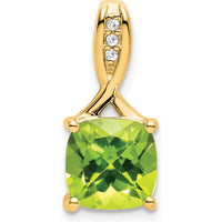 14K Yellow Gold Cushion Cut Peridot Pendant with Round Diamond Accents - 2.002 Carat Peridot, 0.006 Carat Diamond Total Weight by Lumare Gioia