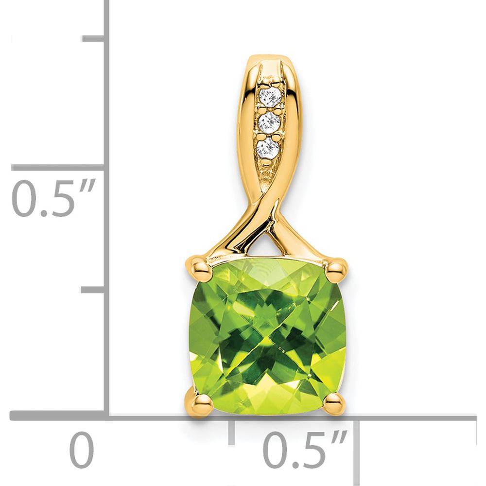 14K Yellow Gold Cushion Cut Peridot Pendant with Round Diamond Accents - 2.002 Carat Peridot, 0.006 Carat Diamond Total Weight by Lumare Gioia