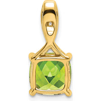 14K Yellow Gold Cushion Cut Peridot Pendant with Round Diamond Accents - 2.002 Carat Peridot, 0.006 Carat Diamond Total Weight by Lumare Gioia