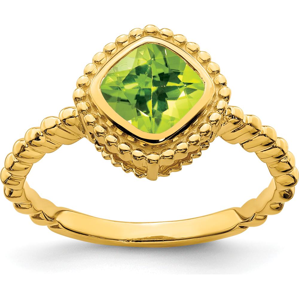 14K Yellow Gold Cushion Cut Peridot Ring - 1.20 Carat Natural Green Peridot by 0