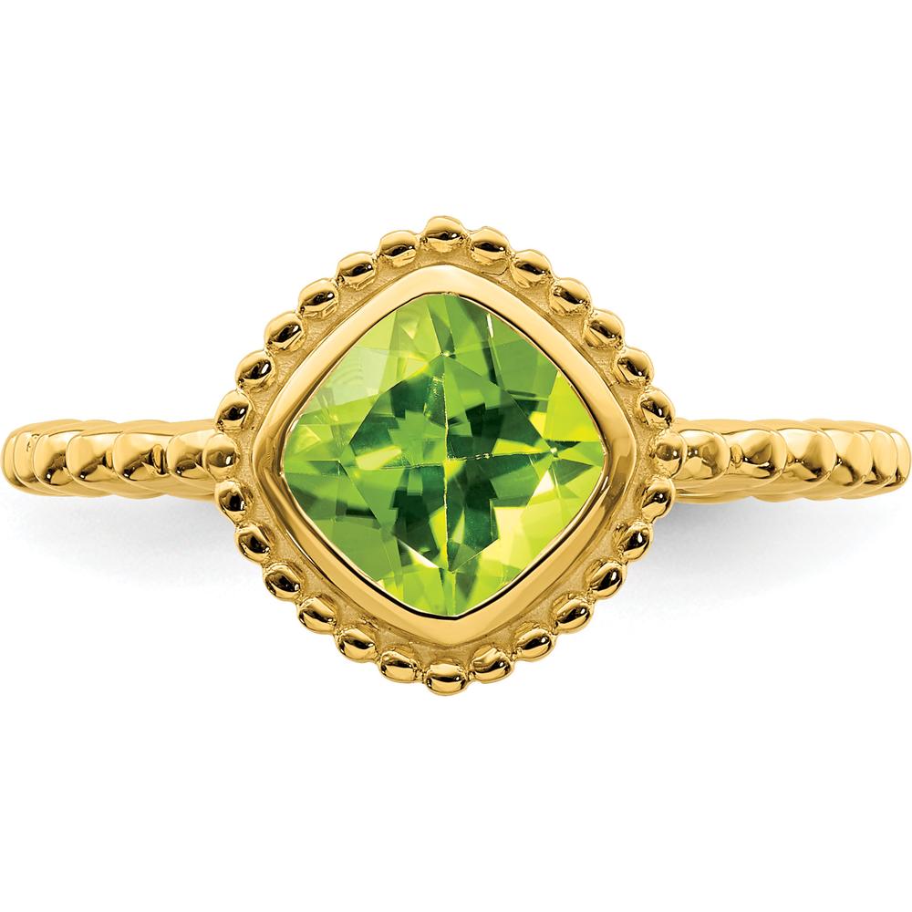 14K Yellow Gold Cushion Cut Peridot Ring - 1.20 Carat Natural Green Peridot by 0