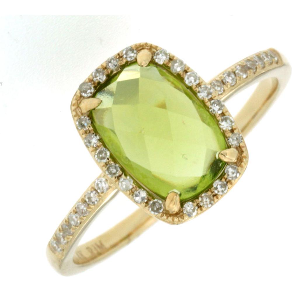 14K Yellow Gold Cushion Cut Peridot Ring with Diamond Halo - 2.14 Carats Total Gem Weight