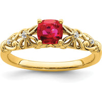 14K Yellow Gold Cushion Cut Ruby and Round Diamond Ring - 0.55 Carat Ruby Weight by 0