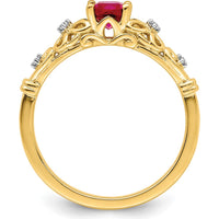 14K Yellow Gold Cushion Cut Ruby and Round Diamond Ring - 0.55 Carat Ruby Weight by 0