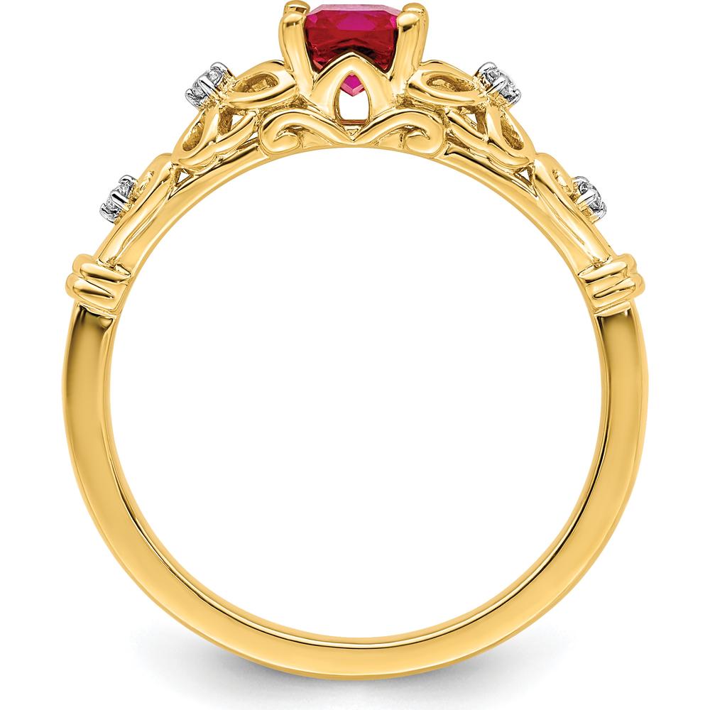 14K Yellow Gold Cushion Cut Ruby and Round Diamond Ring - 0.55 Carat Ruby Weight by 0