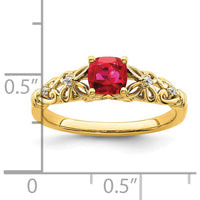 14K Yellow Gold Cushion Cut Ruby and Round Diamond Ring - 0.55 Carat Ruby Weight by 0