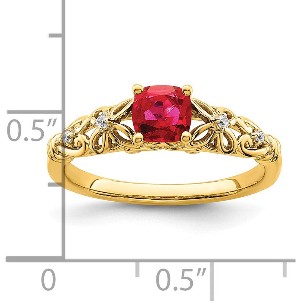 14K Yellow Gold Cushion Cut Ruby and Round Diamond Ring - 0.55 Carat Ruby Weight by 0