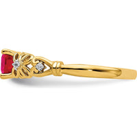 14K Yellow Gold Cushion Cut Ruby and Round Diamond Ring - 0.55 Carat Ruby Weight by 0