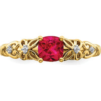 14K Yellow Gold Cushion Cut Ruby and Round Diamond Ring - 0.55 Carat Ruby Weight by 0
