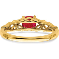 14K Yellow Gold Cushion Cut Ruby and Round Diamond Ring - 0.55 Carat Ruby Weight by 0