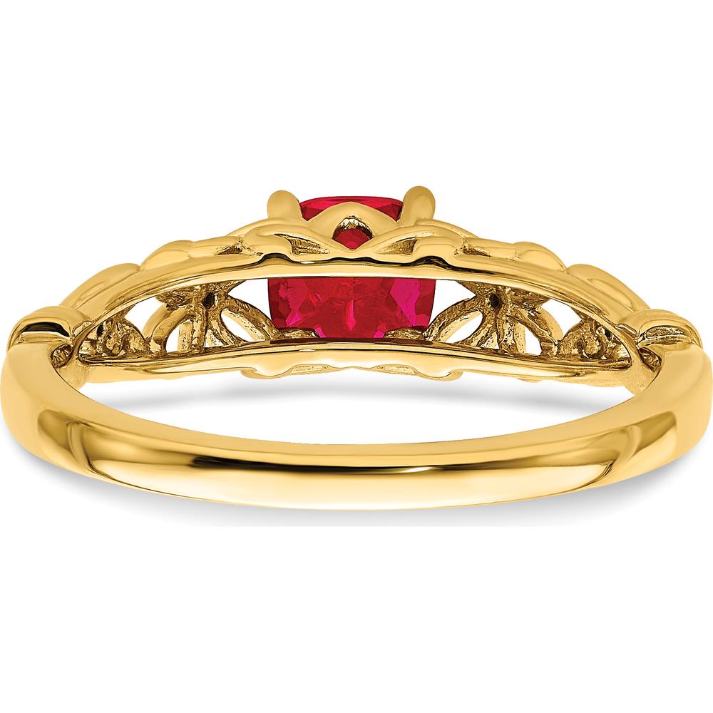 14K Yellow Gold Cushion Cut Ruby and Round Diamond Ring - 0.55 Carat Ruby Weight by 0