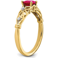14K Yellow Gold Cushion Cut Ruby and Round Diamond Ring - 0.55 Carat Ruby Weight by 0