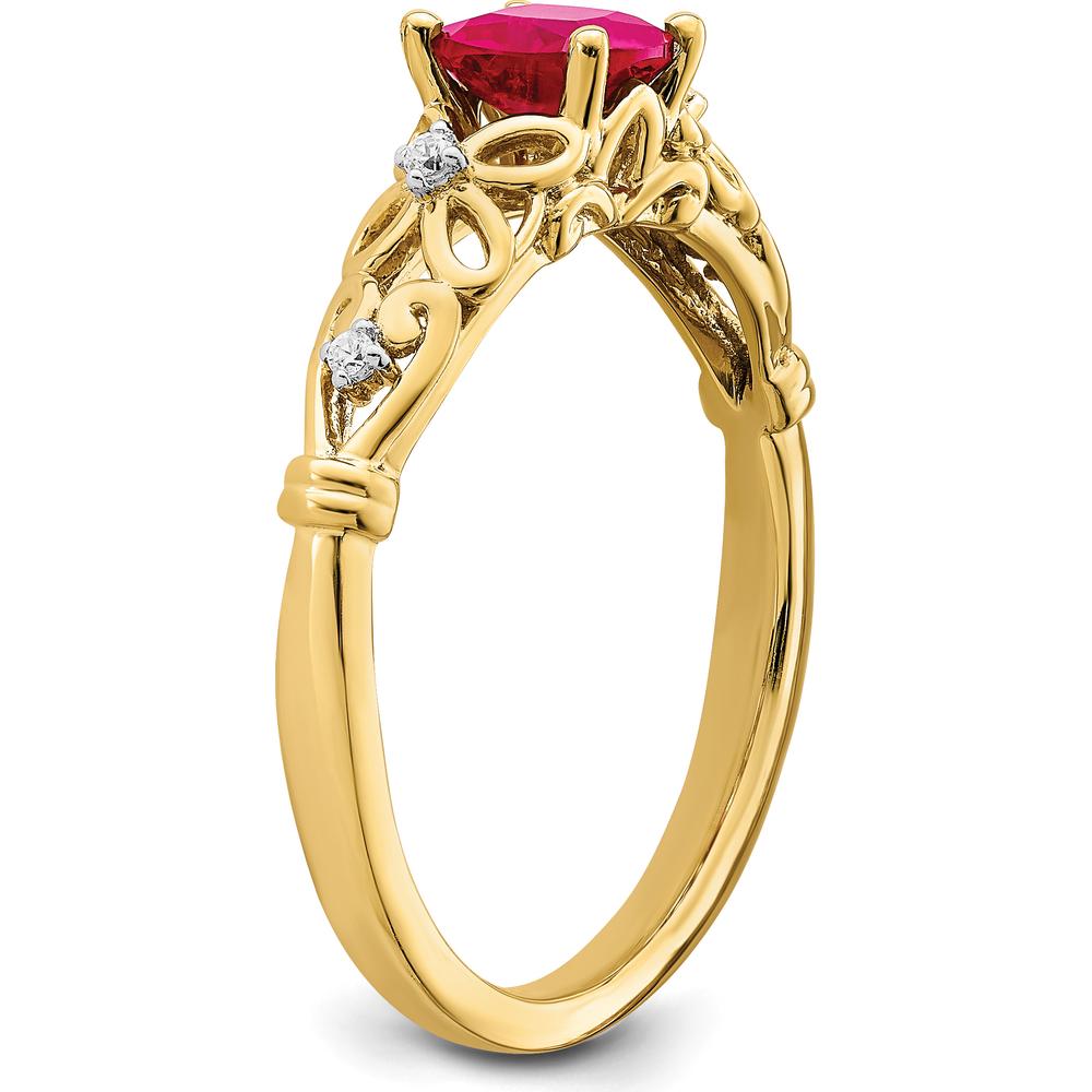 14K Yellow Gold Cushion Cut Ruby and Round Diamond Ring - 0.55 Carat Ruby Weight by 0