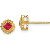 14K Yellow Gold Cushion Cut Ruby Earrings - 0.25 Carat Total Ruby Weight by Monteluci Fine Jewelry