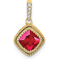 14K Yellow Gold Cushion Cut Ruby Pendant with Round Diamond Accents - 0.45 Carat Ruby, 0.045 Carat Diamond by Lumare Gioia