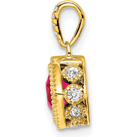 14K Yellow Gold Cushion Cut Ruby Pendant with Round Diamond Accents - 0.45 Carat Ruby, 0.045 Carat Diamond by Lumare Gioia