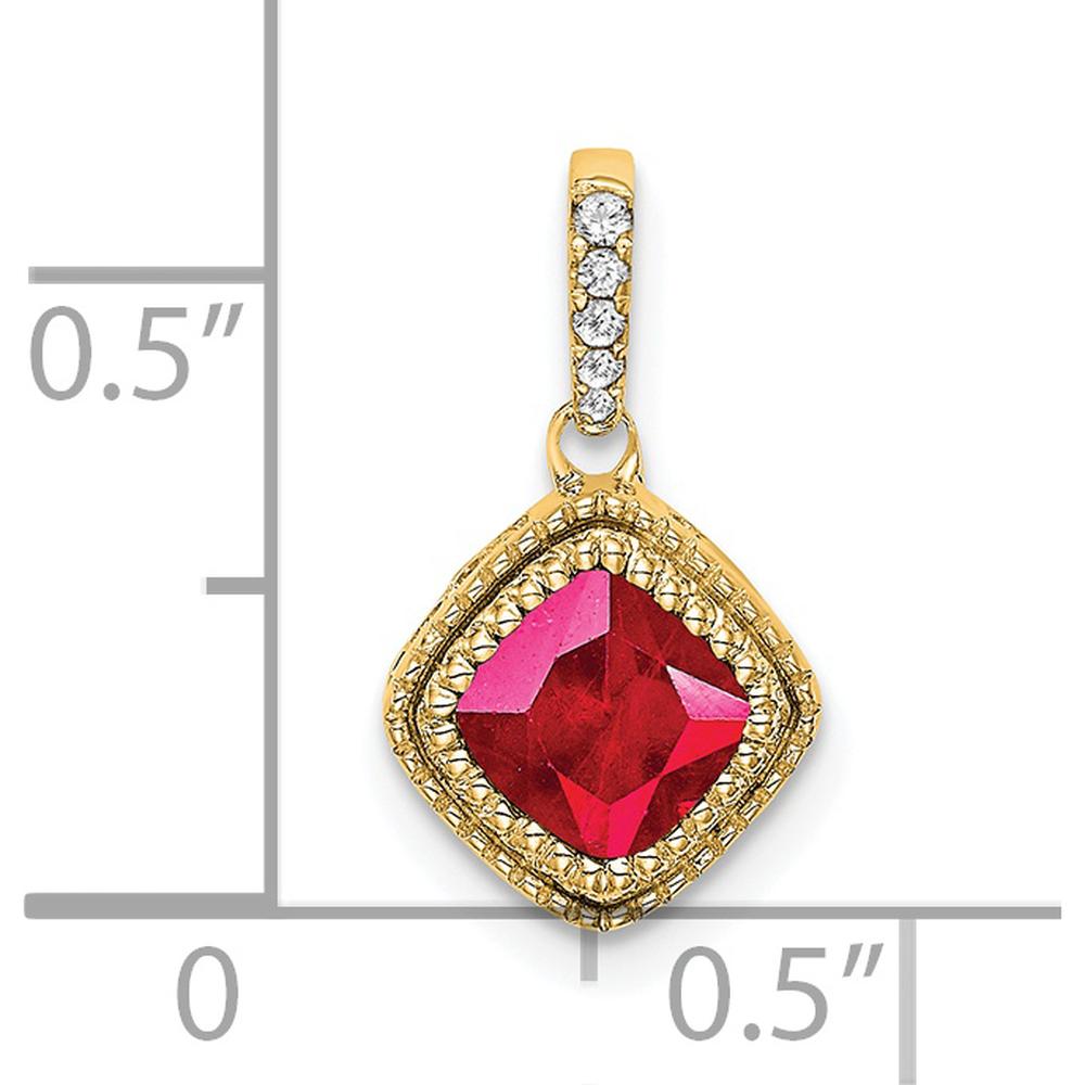14K Yellow Gold Cushion Cut Ruby Pendant with Round Diamond Accents - 0.45 Carat Ruby, 0.045 Carat Diamond by Lumare Gioia