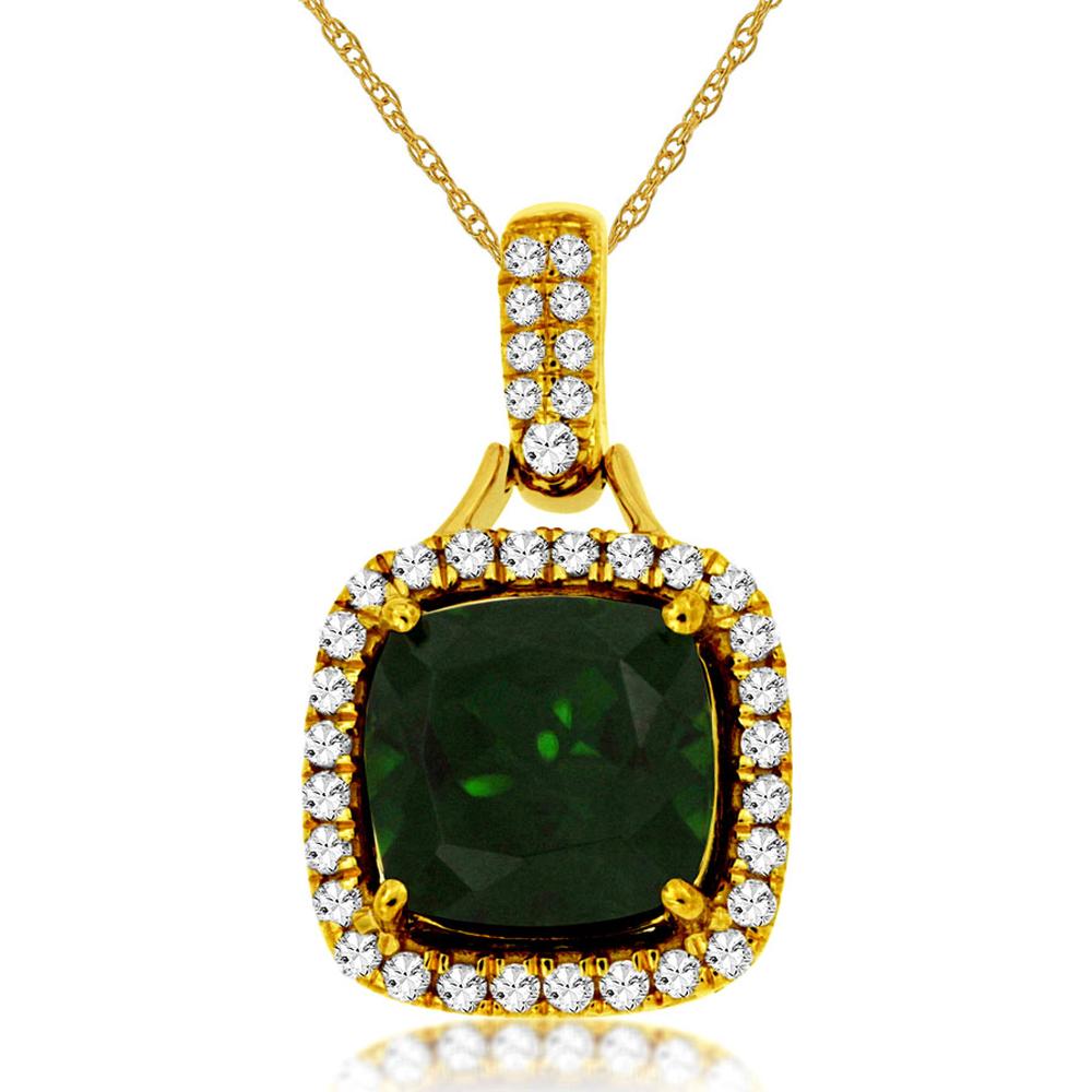 14K Yellow Gold Cushion Cut Russalite & Diamond Halo Pendant - 2.15 Carat Russalite, 0.24 Carat Diamonds - Royal Jewelry