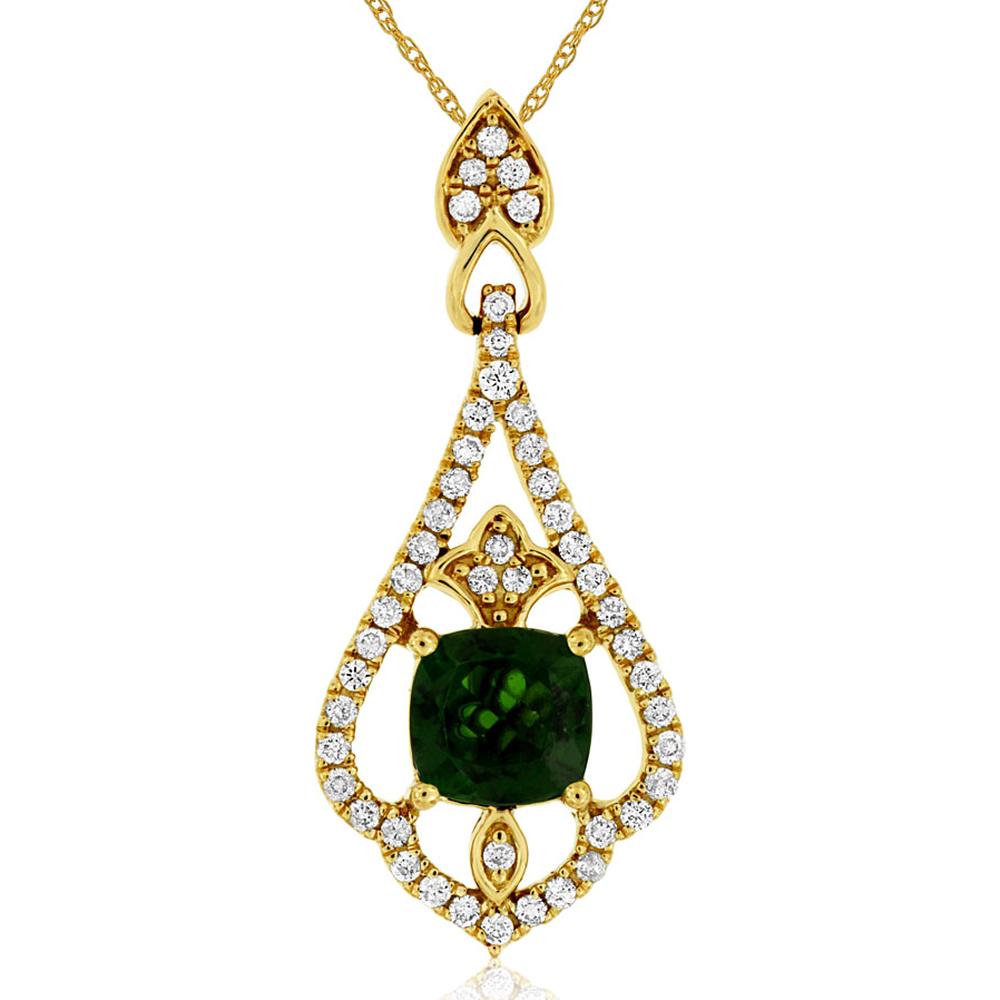 14K Yellow Gold Cushion Cut Russalite and Diamond Pendant Necklace - 1.00 Carat Russalite and 0.29 Carat Total Diamond Weight - Royal Jewelry