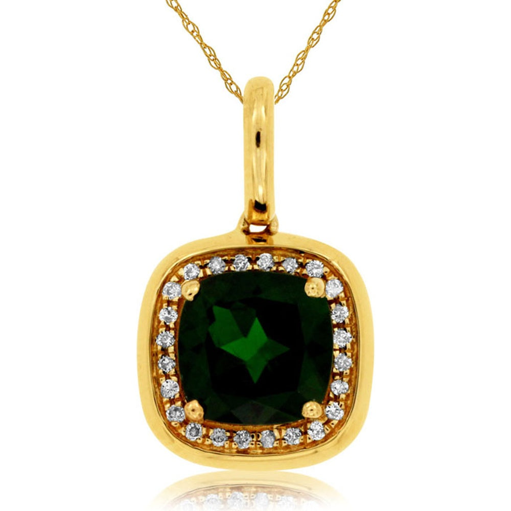 14K Yellow Gold Cushion-Cut Russalite Halo Pendant with Round Diamond Accents - 1.40 Carat Russalite and 0.08 Carat Total Diamond Weight - Royal Jewelry