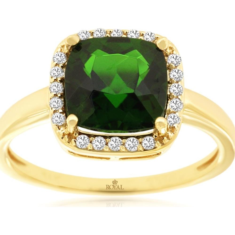14K Yellow Gold Cushion Cut Russalite Ring with Diamond Halo - 2.15 Carat Russalite & 0.13 Carat Diamond Weight - Royal Jewelry