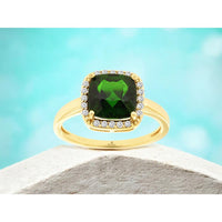 14K Yellow Gold Cushion Cut Russalite Ring with Diamond Halo - 2.15 Carat Russalite & 0.13 Carat Diamond Weight - Royal Jewelry