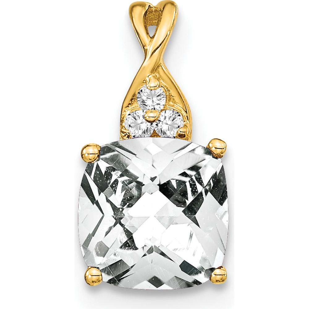 14K Yellow Gold Cushion Cut White Topaz Pendant with Diamond Accents - 1.72 Carat Total Gem Weight by Oro Pregiato