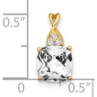 14K Yellow Gold Cushion Cut White Topaz Pendant with Diamond Accents - 1.72 Carat Total Gem Weight by Oro Pregiato