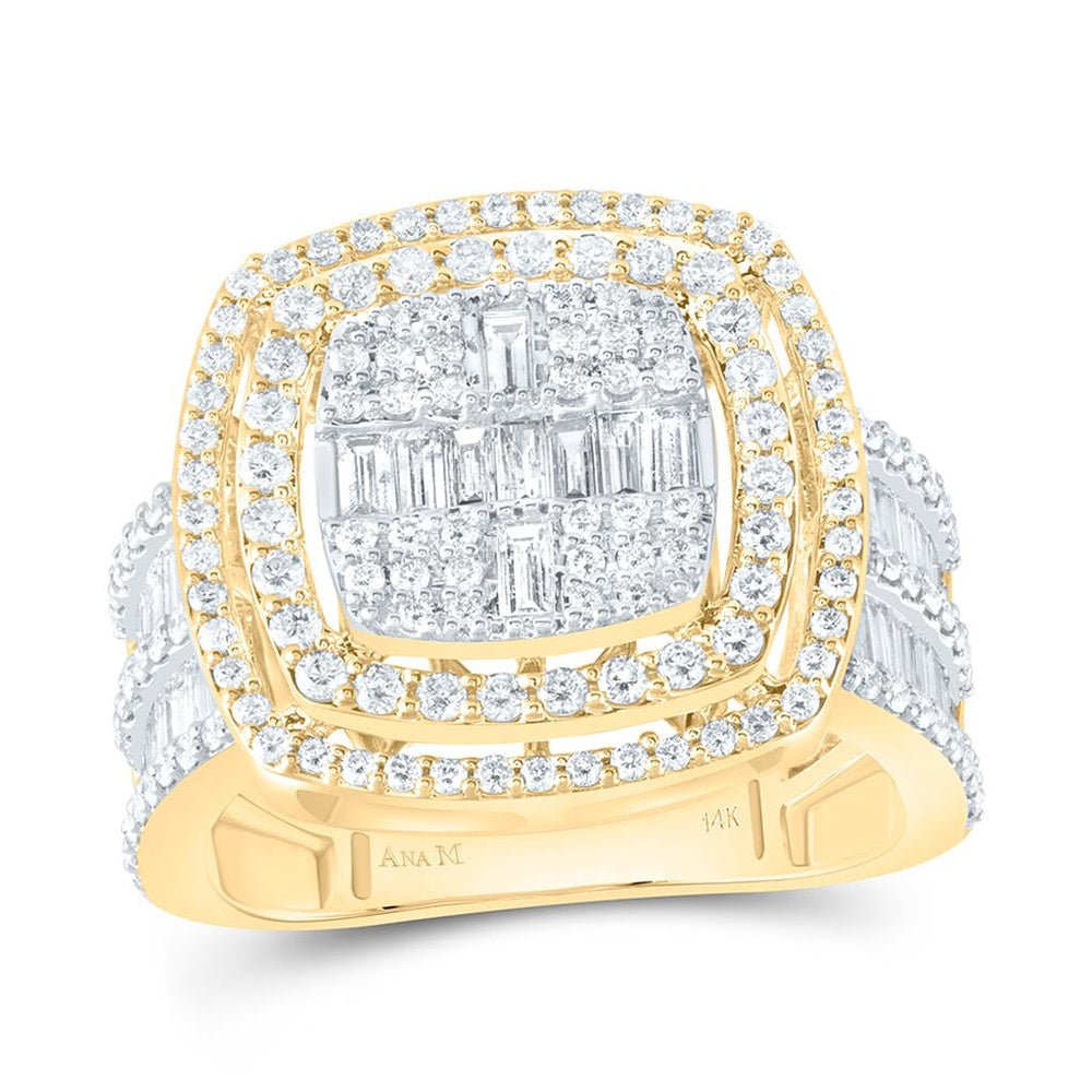 14K Yellow Gold Cushion Diamond Bridal Ring - 1 3/4 Carat Total Diamond Weight