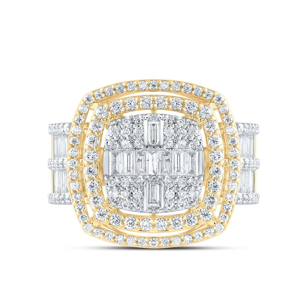 14K Yellow Gold Cushion Diamond Bridal Ring - 1 3/4 Carat Total Diamond Weight