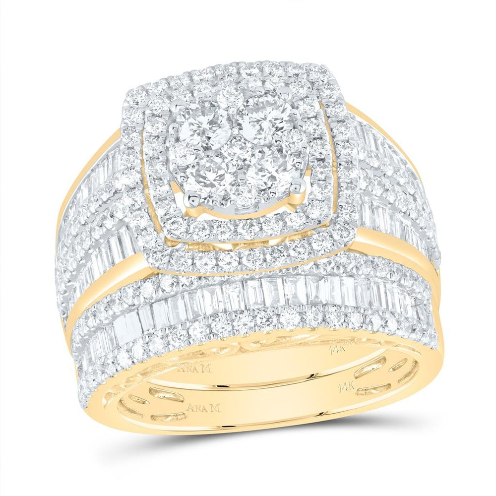 14K Yellow Gold Cushion Diamond Bridal Ring Set - 2 1/2 Carat Total Diamond Weight