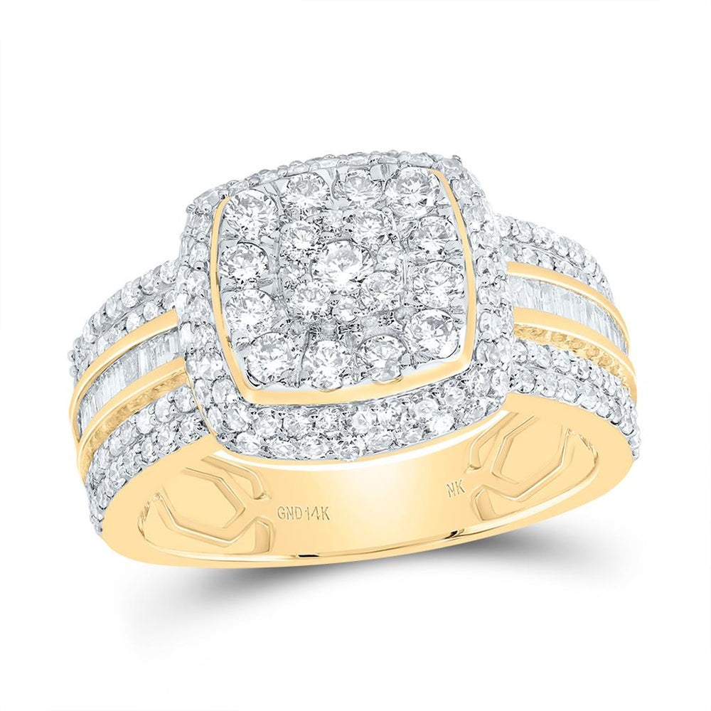 14K Yellow Gold Cushion Diamond Ring - 1 1/3 Carat Total Diamond Weight