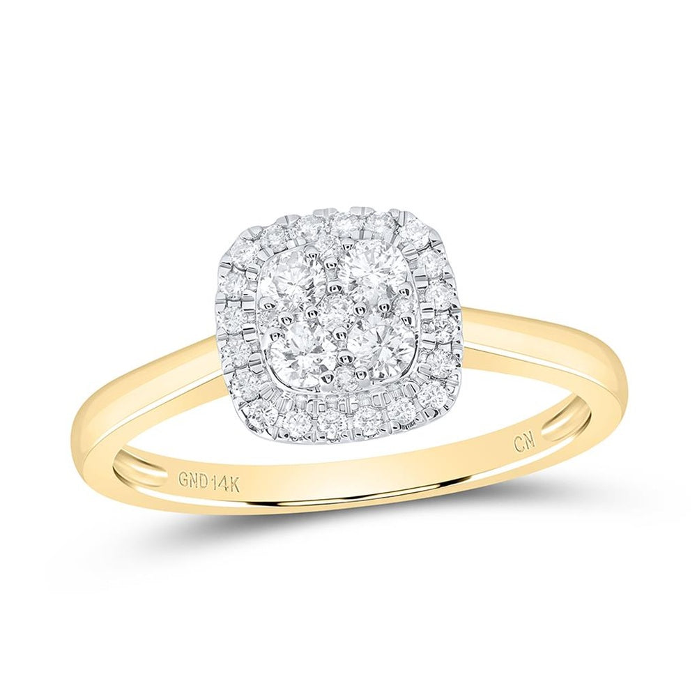 14K Yellow Gold Cushion Diamond Ring - 1/3 Carat Total Diamond Weight