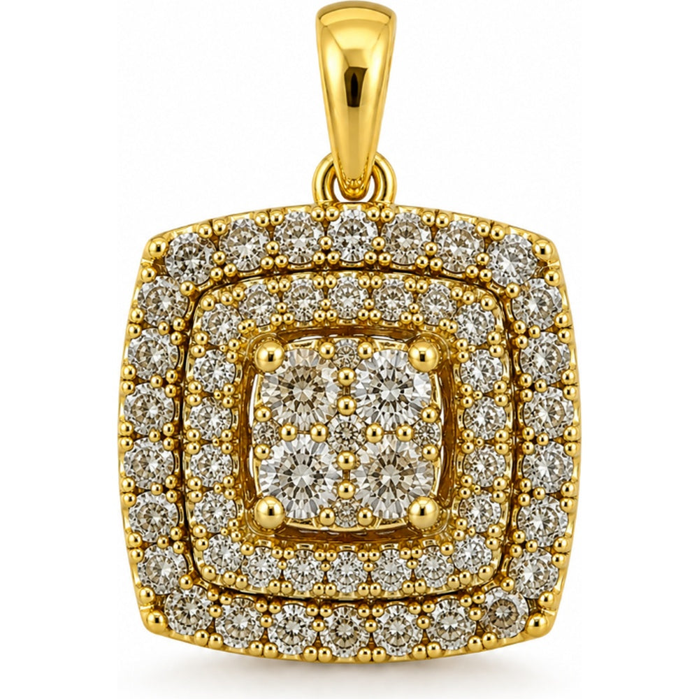 14K Yellow Gold Cushion Double Halo Pendant with Prong Set Round Diamonds - 0.81 Carat Total Diamond Weight by Auriventus