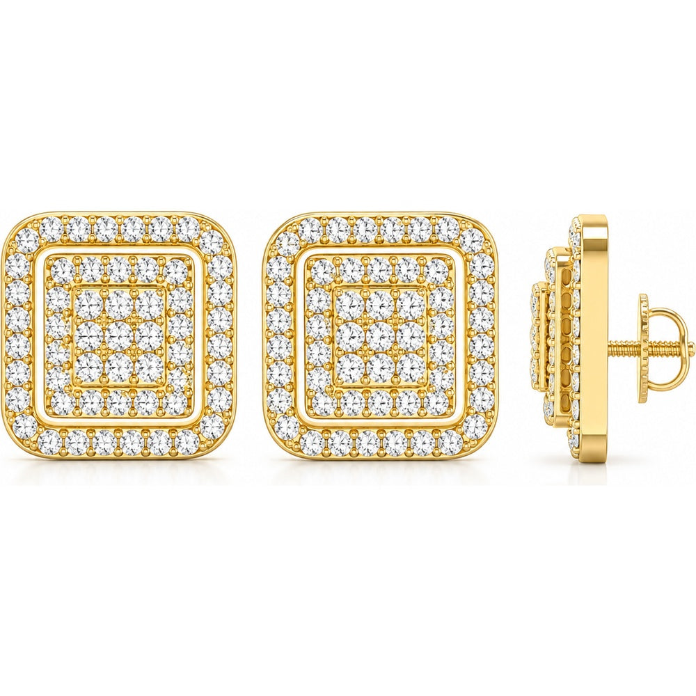 14K Yellow Gold Cushion Double Halo Stud Earrings with Pavé Set Round Diamonds - 0.53 Carat Total Diamond Weight by Auriventus