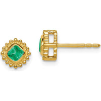 14K Yellow Gold Cushion Emerald Earrings - 0.50 Carat Total Emerald Weight by Monteluci Fine Jewelry