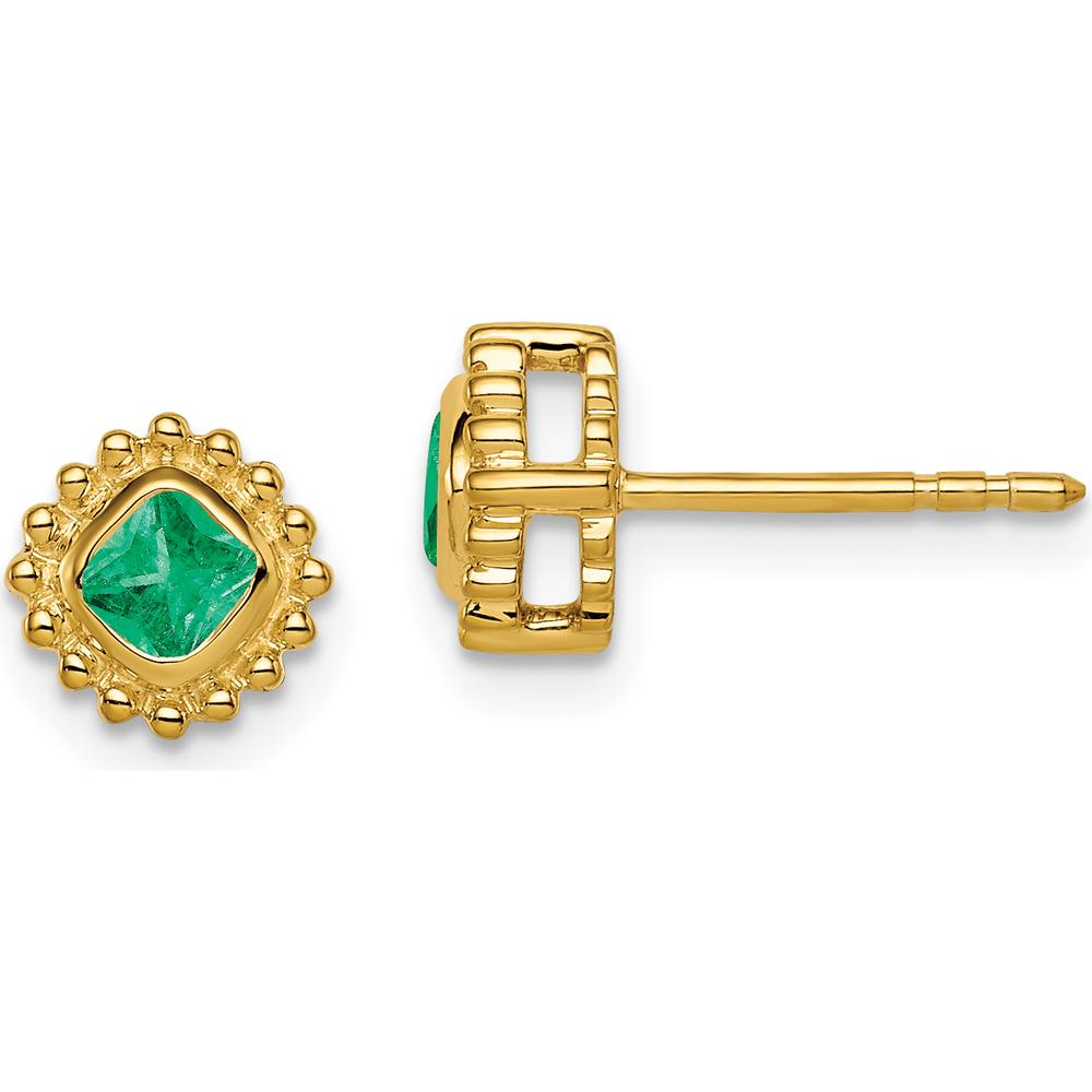 14K Yellow Gold Cushion Emerald Earrings - 0.50 Carat Total Emerald Weight by Monteluci Fine Jewelry