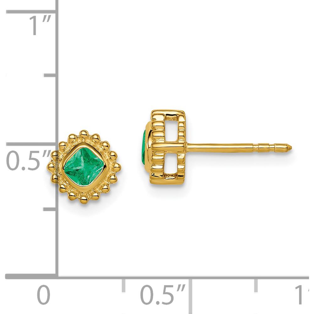 14K Yellow Gold Cushion Emerald Earrings - 0.50 Carat Total Emerald Weight by Monteluci Fine Jewelry