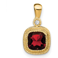 14K Yellow Gold Cushion Garnet and Diamond Pendant - 1.09 Carat Garnet, 0.015 Carat Diamond by Lumare Gioia