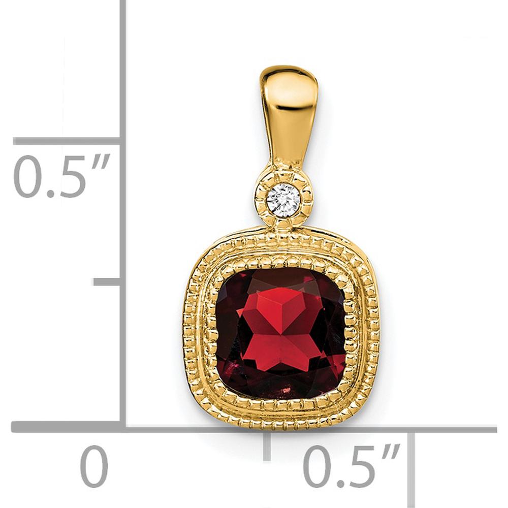 14K Yellow Gold Cushion Garnet and Diamond Pendant - 1.09 Carat Garnet, 0.015 Carat Diamond by Lumare Gioia