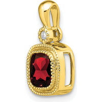 14K Yellow Gold Cushion Garnet and Diamond Pendant - 1.09 Carat Garnet, 0.015 Carat Diamond by Lumare Gioia