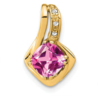 14K Yellow Gold Cushion Lab-Created Pink Sapphire and Diamond Pendant - 0.02 Carat Total Diamond Weight by Lumare Gioia