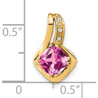 14K Yellow Gold Cushion Lab-Created Pink Sapphire and Diamond Pendant - 0.02 Carat Total Diamond Weight by Lumare Gioia