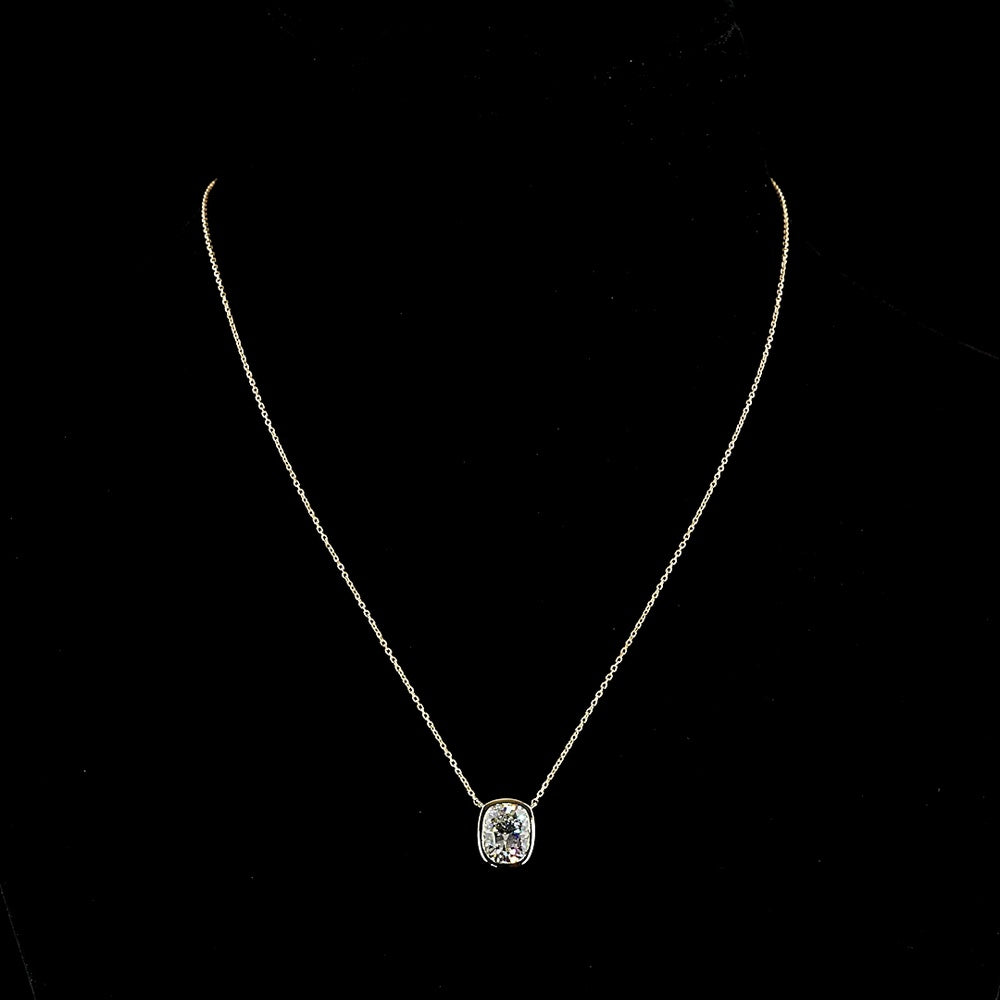 14K Yellow Gold Cushion Modified Cut Solitaire Pendant with Bezel Set Lab Grown Diamond - 2.15 Carats Total Diamond Weight, D VS1 Clarity, GIA Certified - Covaloro Fine Jewelry