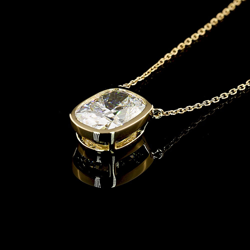14K Yellow Gold Cushion Modified Cut Solitaire Pendant with Bezel Set Lab Grown Diamond - 2.15 Carats Total Diamond Weight, D VS1 Clarity, GIA Certified - Covaloro Fine Jewelry