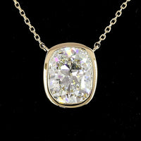 14K Yellow Gold Cushion Modified Cut Solitaire Pendant with Bezel Set Lab Grown Diamond - 2.15 Carats Total Diamond Weight, D VS1 Clarity, GIA Certified - Covaloro Fine Jewelry