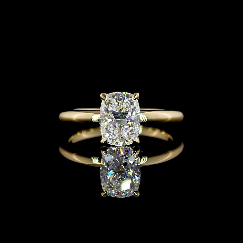 14K Yellow Gold Cushion Modified Cut Solitaire Ring with 1.50 Carat Lab Grown Diamond - E Color VVS1 Clarity IGI Certified - Covaloro Fine Jewelry