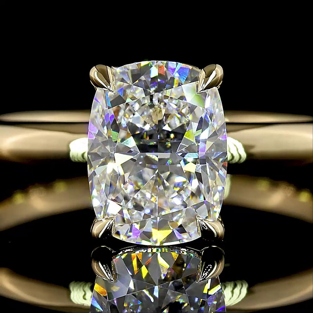 14K Yellow Gold Cushion Modified Cut Solitaire Ring with 1.50 Carat Lab Grown Diamond - E Color VVS1 Clarity IGI Certified - Covaloro Fine Jewelry