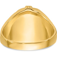 14K Yellow Gold Cushion Onyx Masonic Ring with Polished and Antiqued Detailing by Monteluci Fine Jewelry